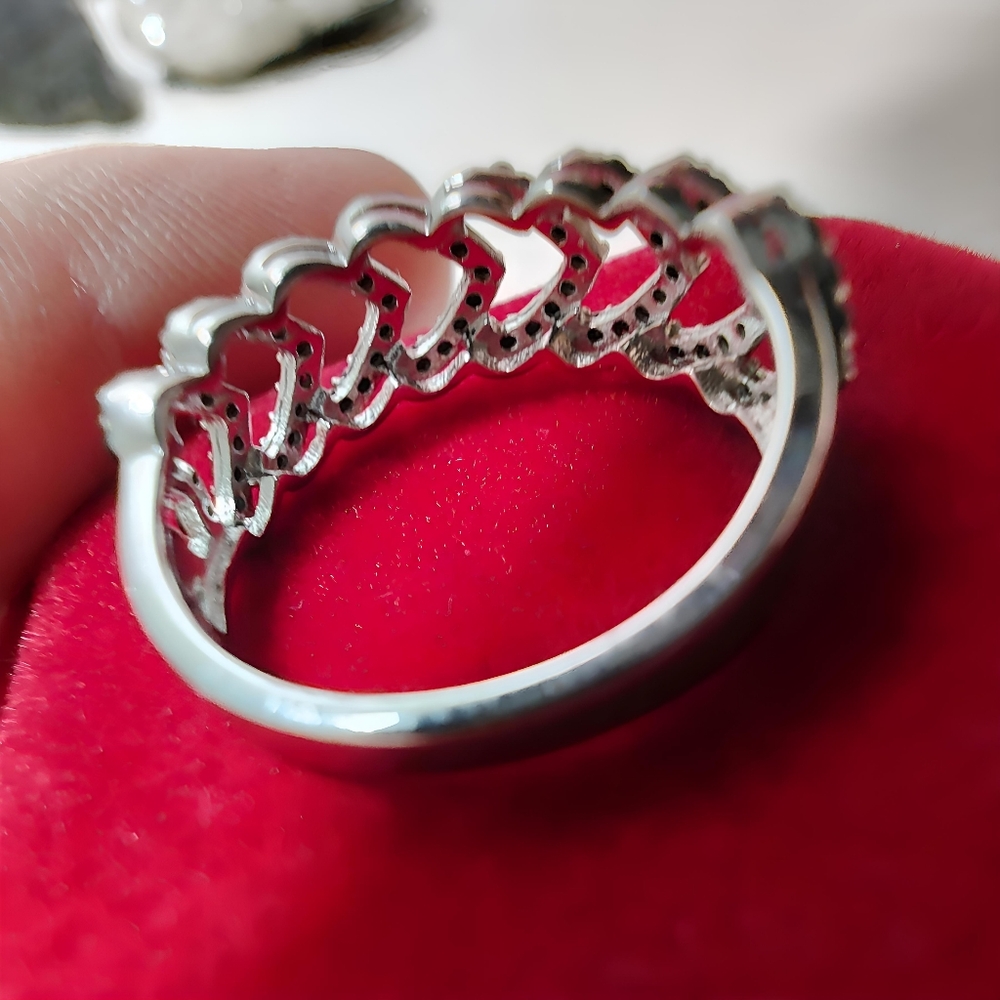 Macy's Black Spinel Multi-Heart Ring (5/8 ct. t.w.) in Sterling Silver Size 7 - Picture 9 of 10
